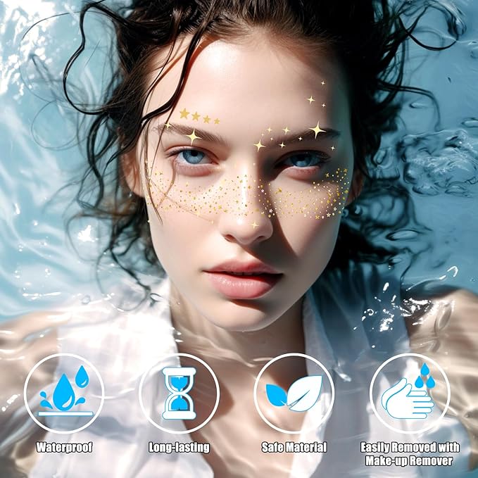 Glitter Freckles Face Tattoo, Sparkle Face Makeup Patches, Gold and Silver Freckles Face Makeup Patches, Waterproof Temporary Face Tattoos, Face Glitter Speckles Patches, 8 Sheets