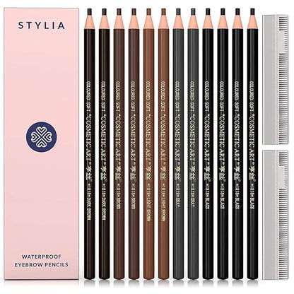 Microblading Supplies 12-PC Waterproof Eyebrow Pencil and 4-in-1 Duckbill-Shape Eyebrow Pencil Sharpener Bundle with Blade For Marking, Filling And Outlining, And Permanent Makeup