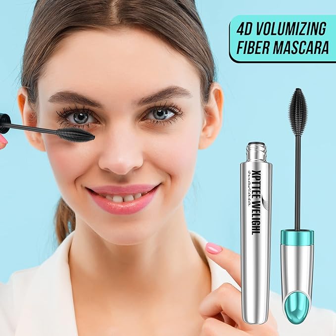 Fiber Mascara, Mascara Black,4D Silk Fiber Mascara, Natural Waterproof Smudge-proof Mascara Black Mascara Thickening Lengthening,Exquisitely Full,Eyelash Primer Brush