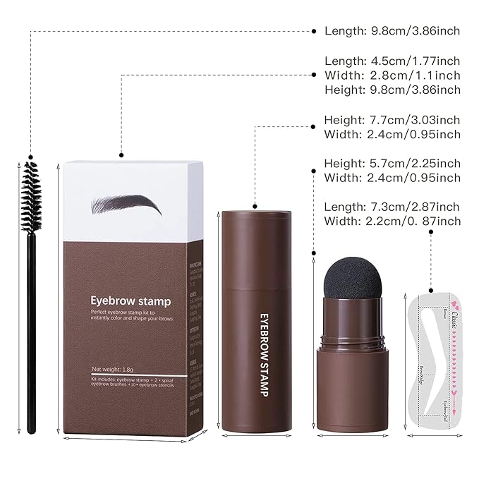 Eye-Brow Stamp Stencil Kit, Waterproof Brow Stamp Shaping Kit Eyebrow Definer, Eyebrow Filling Powder Stamp, Women Makeup Tools with 10 Reusable Eyebrow Stencils, 2 Eyebrow Brushes(Natural Brown)