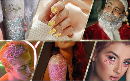 Rose Flower Christmas Chunky Glitter, 5 Boxes Mixes Sequins 3D Holographic Iridescent Theme Festival, Snowflakes, Santa Claus, Tree Craft, Santa Claus Decorate for DIY Arts Face Hair Body Nail