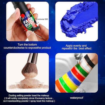 Professional Blue Face Body Paint Stick Makeup, DE’LANCI Cream Blendable Dark Blue Grease Foundation Painting Pen,Zombie Halloween SFX Special Effects Cosplay Costume Makeup, #05 ELF BLUE