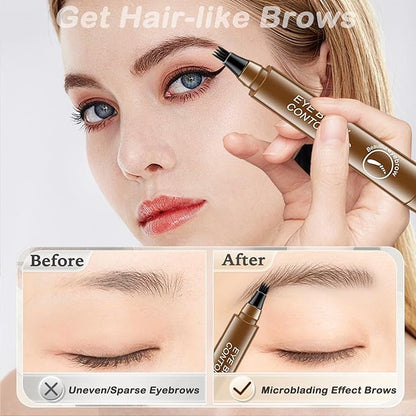 3PCS Eyebrow Pen, 2025 New Upgraded Waterproof Eyebrow Pen with 4-Prong Micro-Fork-Tip Applicator, Liquid Eyebrow Pen for Women Creates Natural Looking Brows Effortlessly, LT+DK+Brown