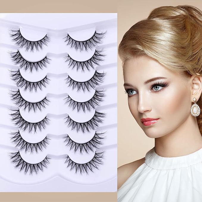 Cat Eye Natural Lashes Wispy False Eyelashes Short Fluffy Fake Lashes - 7 Pairs, ZG68