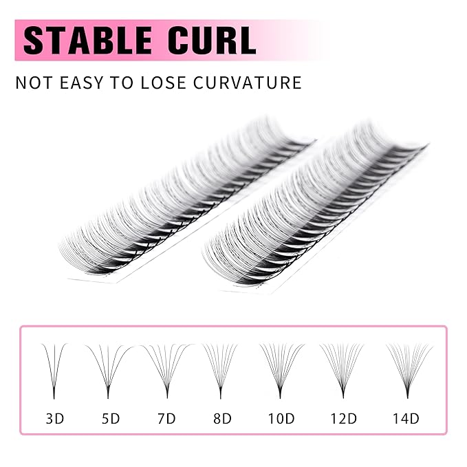 VEYES INC Premade Fans Eyelash Extensions 3D-24D C/D curl Natural & Volume Mixed Length Eyelash Tray, Professional Lash Supplies, Matte Black(14D 0.05 C-curl 9-16mm)