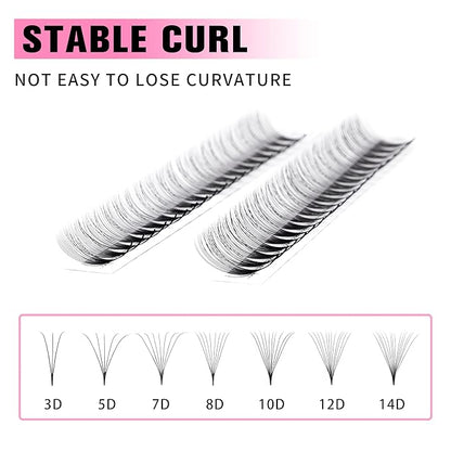 VEYES INC Premade Fans Eyelash Extensions 3D-24D C/D curl Natural & Volume Mixed Length Eyelash Tray, Professional Lash Supplies, Matte Black(12D 0.07 C-curl 9-16mm)