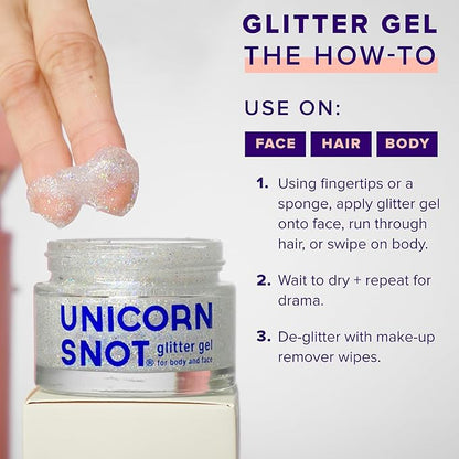 Unicorn Snot Face & Body Glitter - Cosmetic-Grade Holographic Glitter Gel - Makeup for Festivals, Raves, Anime Cosplay - Safe for Face, Easy Application & Removal, 1.7oz Silver (Disco)