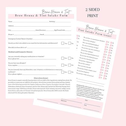 Brow Henna and Tint Intake Forms, Consent, and Aftercare Instruction Cards | 75 pk, 25 of Each | for Client Signature Medical History Information 8.5x11” A1