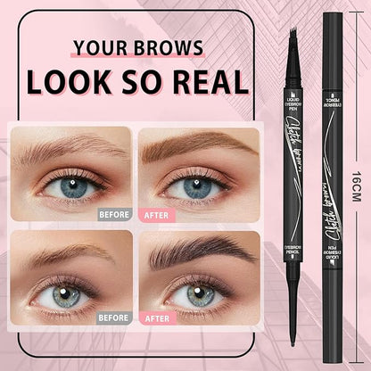 4 Tiped Microblading Eyebrow Pen 2 in 1 Waterproof Eyebrow Pencil Waterproof Eyebrow Kit Double Head Brown Eyebrows Eyebrow Microblading Pen natural Long-Lasting