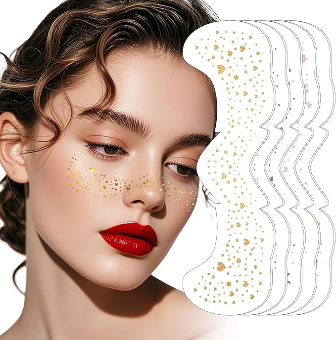 Face Glitter Freckles Makeup Patches - 10 Count, Cute Sparkling Fake Freckles Stickers for Women Festivals, Concerts, Parties, and Cosplay -Cosmetic Glitter-5 Optional Designs