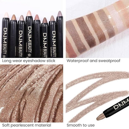Kaely 8Pcs Cream Eyeshadow Stick Set for Older Women, Champagne Pearl Taupe Bronze Cocoa Stone Putty Smoky Amethyst, Matte Shimmer Eyeliner Pencil Eye Shadow Sticks Palette Makeup, sombras para ojos