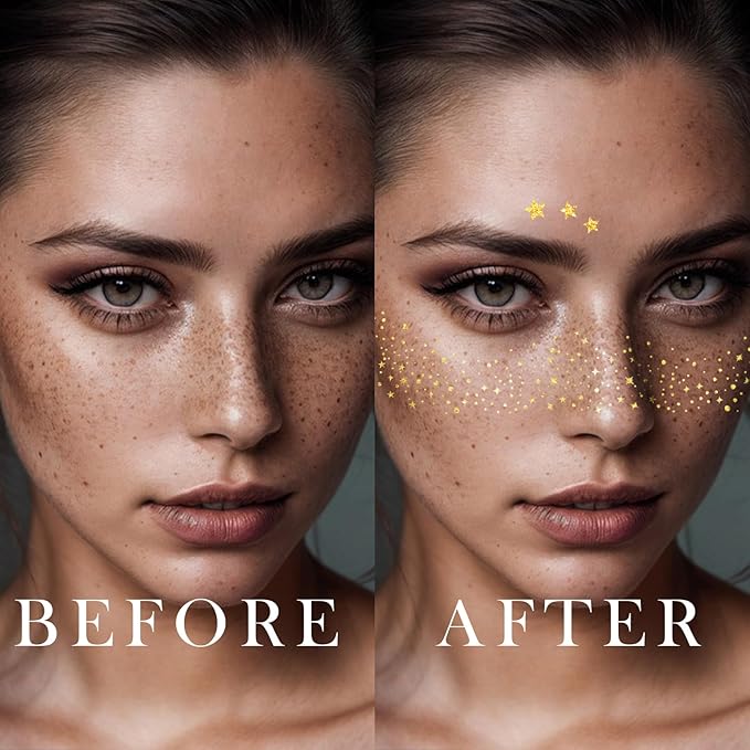 20 Pcs Silver Face Makeup Patches, Glitter Freckles Face Tattoo, Sparkle Makeup Patches, Glitter Freckles,Waterproof Face Glitter Speckles Patches for Women (Silver)