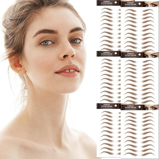 Brown Eyebrow Tattoo 66 Pairs (High Arched Eyebrows), Hair-Like Popular Fake Eyebrows Waterproof Lasting 4D Realistic Makeup Tattoo Arch Style,Eyebrow Transfer Stickers for Women Girls