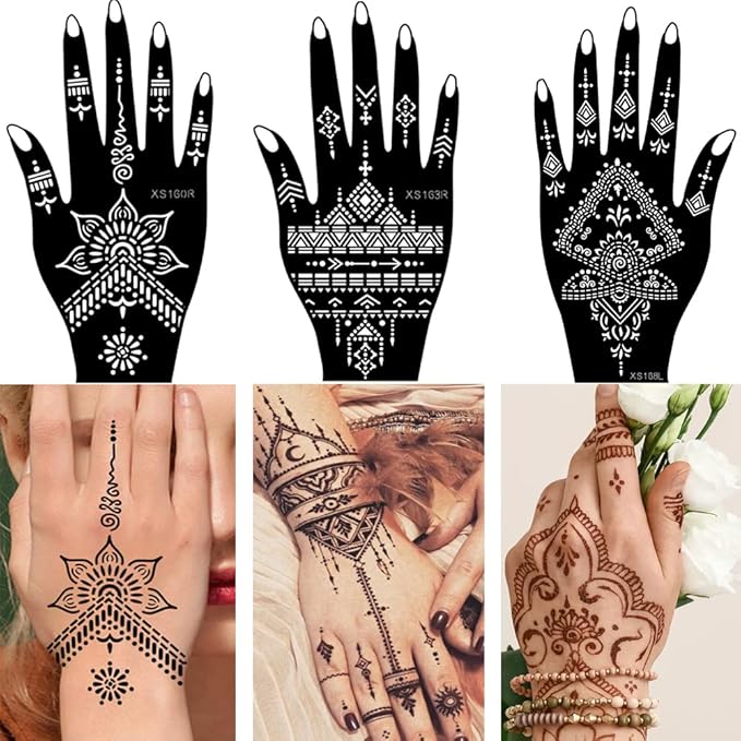 XMASIR 20 Sheets Henna Tattoo Kit Stencil for Hand, Temporary Airbrush Tattoo Stencils Arabian Tattoo Stickers Henna Templates for Body Paint Art (20Pcs-1)