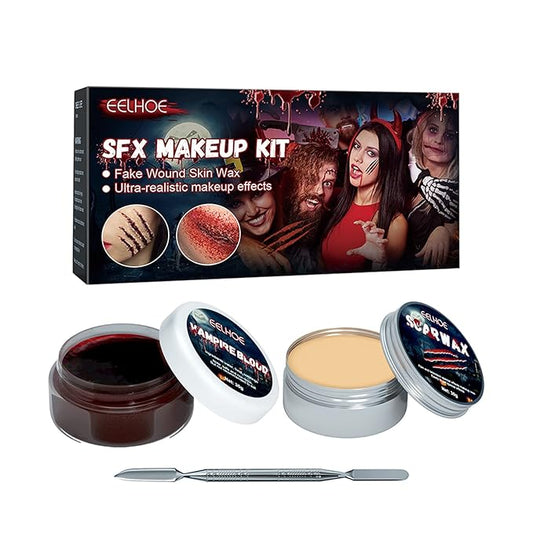 SFX Makeup Kit Scars Wax, Halloween Skin wax Plasma makeup set Scar makeup Creepy atmosphere party makeup props Wound Scar Wax, Fake Scab Blood
