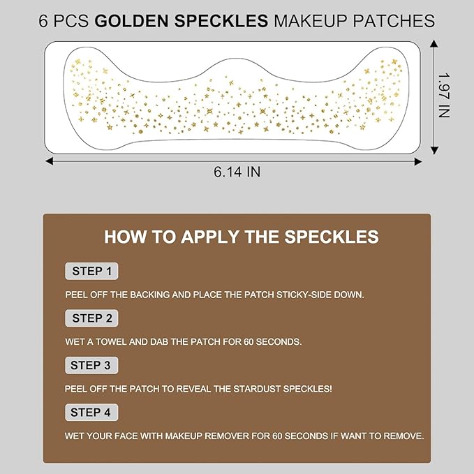 Glitter Freckles Face Tattoo - 6 PCS Gold Makeup Speckles, Glow Up Patches for Face