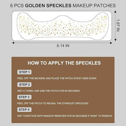 Glitter Freckles Face Tattoo - 6 PCS Gold Makeup Speckles, Glow Up Patches for Face