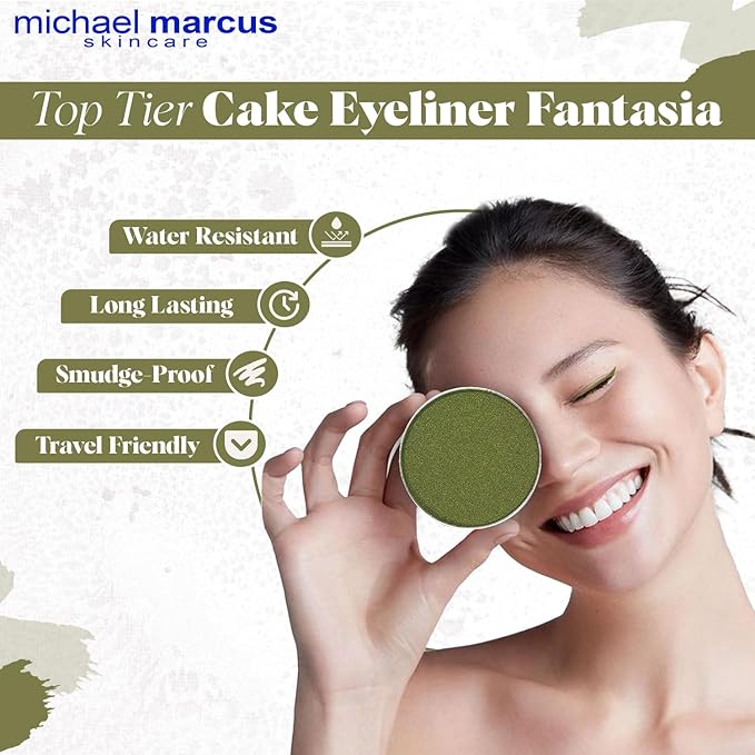 michael marcus Makeup Cake Eye Liner (Fantasia) - Water Activated Dry Pressed, Long-Lasting, Vibrant Color & Smudge Resistant Eyeliner - Cruelty & Paraben Free - For Beginner & Pro Makeup Artist