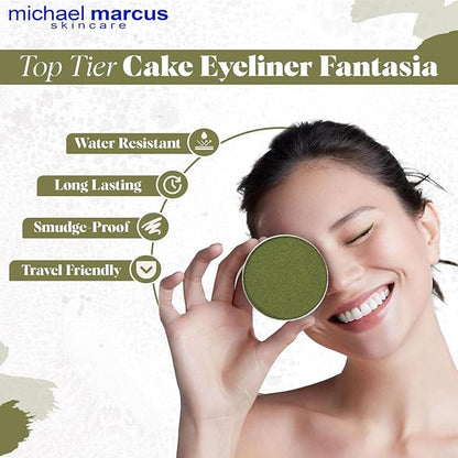 michael marcus Makeup Cake Eye Liner (Fantasia) - Water Activated Dry Pressed, Long-Lasting, Vibrant Color & Smudge Resistant Eyeliner - Cruelty & Paraben Free - For Beginner & Pro Makeup Artist