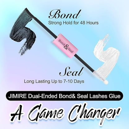 JIMIRE Bond and Seal Lash Glue for Lash Clusters DIY Eyelash Clusters Strong Hold Eyelash Adhesive 10ml 2 in 1 Waterproof Lash Glue for DIY Eyelash Extensions at Home