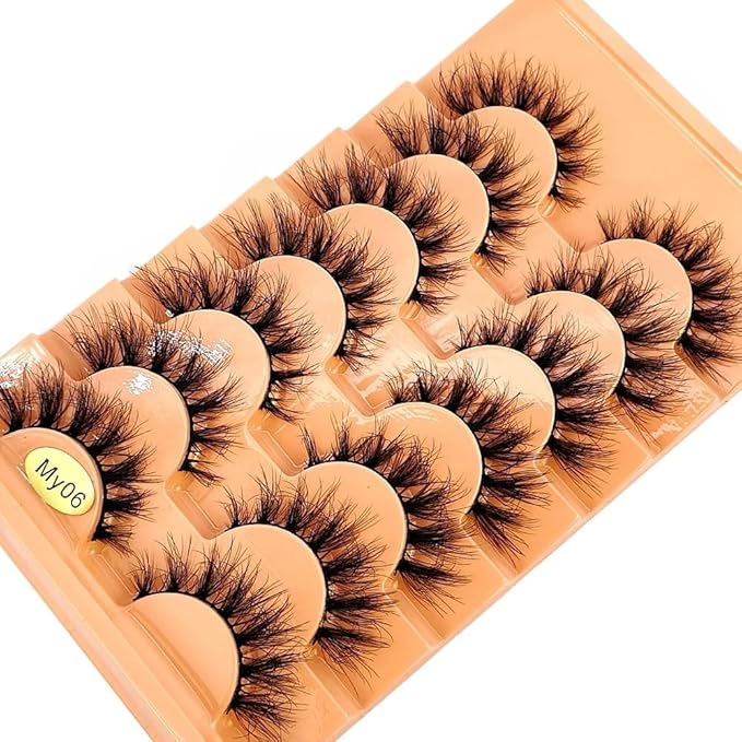 HBZGTLAD NEW 7pairs Cat eye Eyelashes 3D Natural False Lashes 5d Fluffy Soft Cross Manga Lashes Wispy Natural Eyelash Extension Makeup (MY-06)