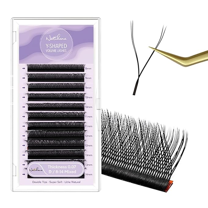 YY Eyelash Extension 0.07mm D Curl 8-14mm Mixed Tray Lash Supplies Premade Fans Y Shape Volume Lash 12 Rows Premium Faux Mink Lash Extensions (8-14 MIX, Black ;0.07 D)