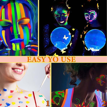 6 PCS Glow Body Paint Set,Glow in Dark Face Glitter Paint Body Glow Powder Neon Party Supplies Facial Highlighter Kits for Adults&Kids,Body Makeup