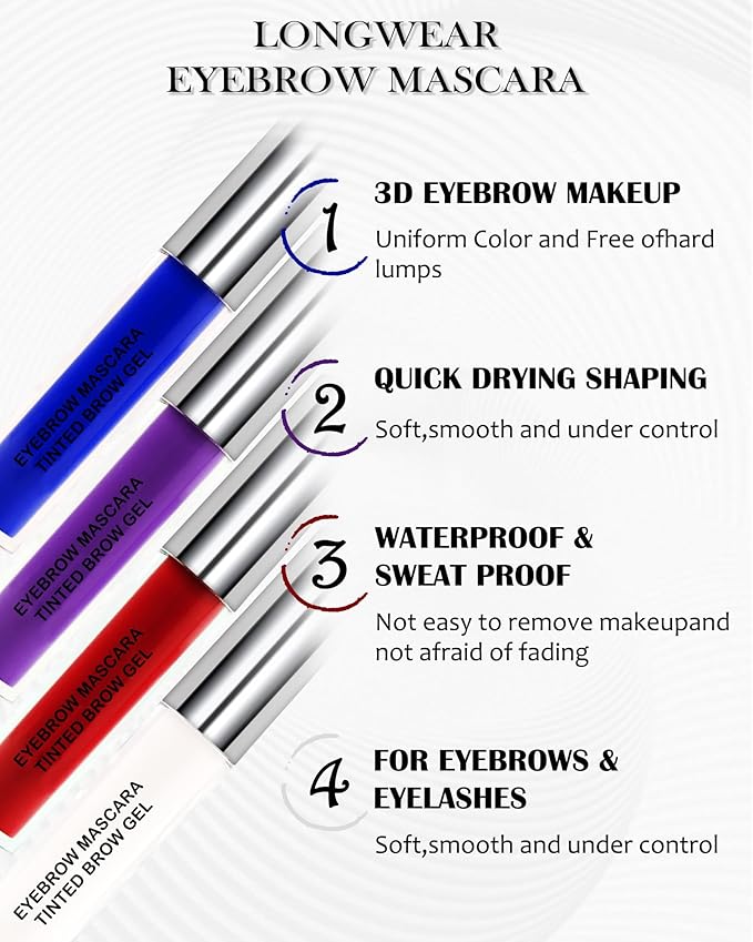 Tinted Eyebrow Mascara Gel- 1Pcs Long-lasting Waterproof Smudge-proof Blue Brow Glue Colored Liquid Mascara,Tinted Brow Filler Curling Mascara, Women's Day Eye Makeup Gift for Women Girl-07