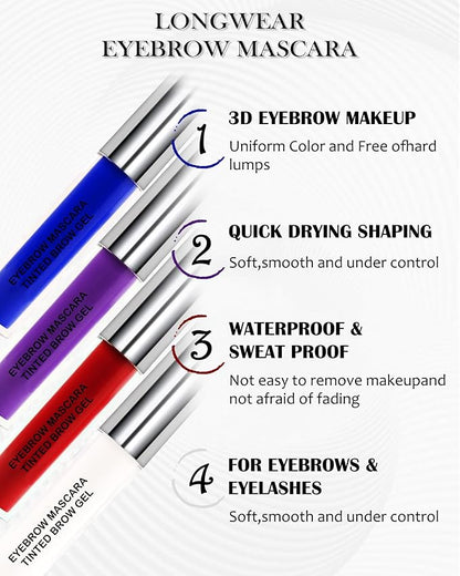 Tinted Eyebrow Mascara Gel- 1Pcs Long-lasting Waterproof Smudge-proof Blue Brow Glue Colored Liquid Mascara,Tinted Brow Filler Curling Mascara, Women's Day Eye Makeup Gift for Women Girl-07