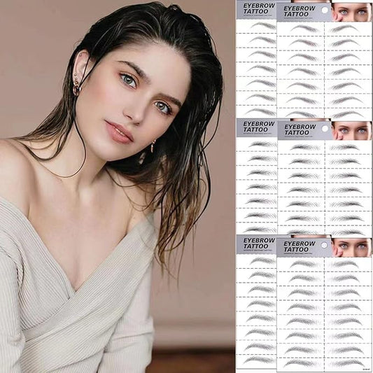 Black Eyebrows Tattoo 6 Sheets, Hair-like Popular Fake Eyebrows Waterproof Long-lasting 3-5 days 4D Realistic Makeup Tattoo, Eyebrow Transfer Sticker for Women Girls