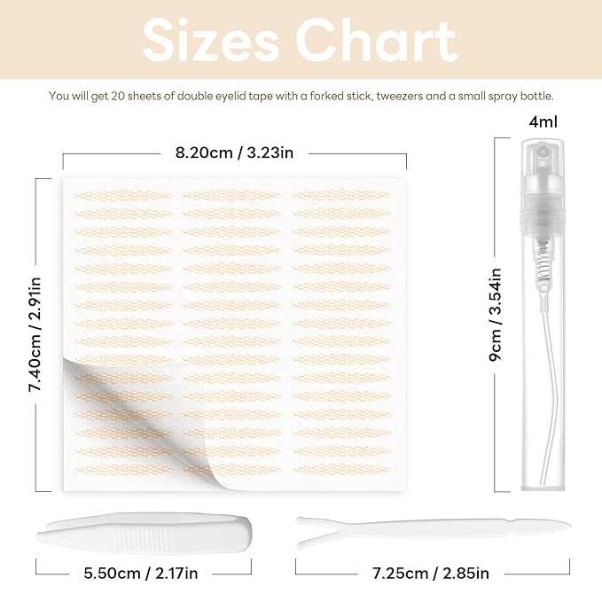 960 Pcs Double Eyelid Tape Invisible Breathable Eyelid Tape Lifter Strips for Hooded Eyes Natural Long-Lasting Lace Double Eye Lid Sticker with Tools - 20 Sheets Olive Shape
