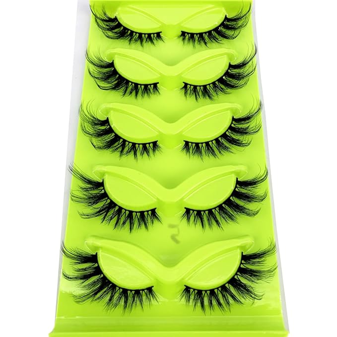 HBZGTLAD New 3D Cat-Eye Mink Eyelashes Curled Winged Natural Realistic Messy End Eye Elongated Thick False Eyelashes Soft Fake Eyelashes (MF-5)
