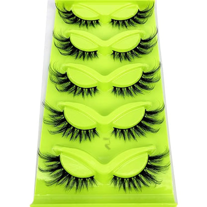 HBZGTLAD New 3D Cat-Eye Mink Eyelashes Curled Winged Natural Realistic Messy End Eye Elongated Thick False Eyelashes Soft Fake Eyelashes (MF-5)