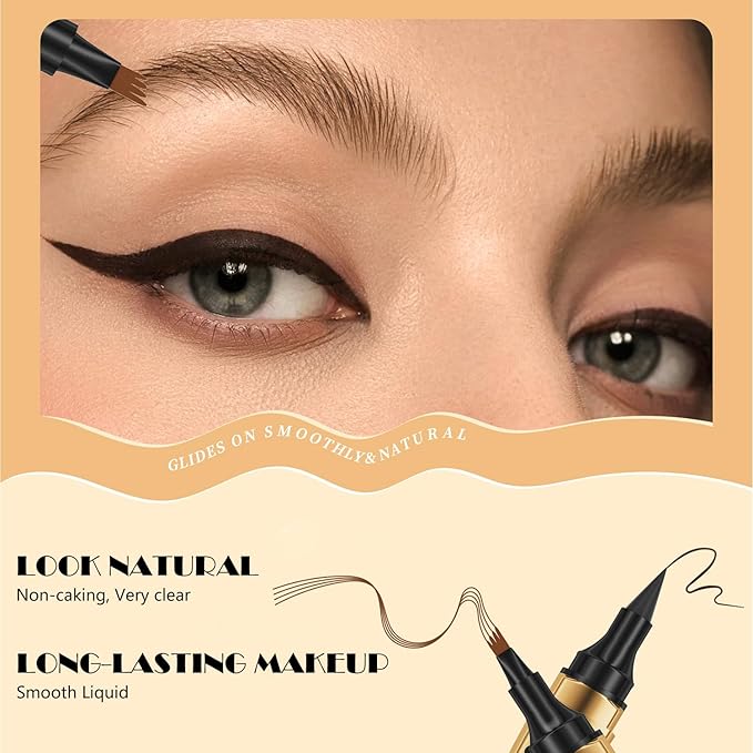 2 in 1 Magic Eyebrow Pencil,2024 Upgrade 3D Microblading Eyebrow Tattoo Pencil 4 Fork Tip with Eyeliner,Double Head Microblading Eyebrow Pencil Waterproof Makeup Tools (Dark Brown)