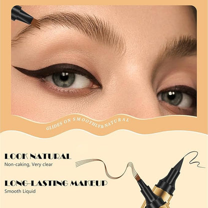 2 in 1 Magic Eyebrow Pencil,2024 Upgrade 3D Microblading Eyebrow Tattoo Pencil 4 Fork Tip with Eyeliner,Double Head Microblading Eyebrow Pencil Waterproof Makeup Tools (Dark Brown)
