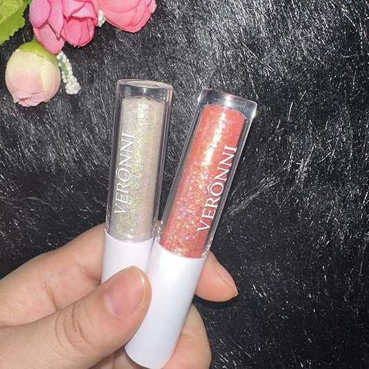 Sparkle Liquid Eyeshadow Kit 2 Colors Quickly Drying Glitter Liquid Eyeshadow Makeup Shimmer Liquid Eyeliner Waterproof Long Lasting Shiny Sequins Chunky Eye Shadow for Face & Body(#02#04)