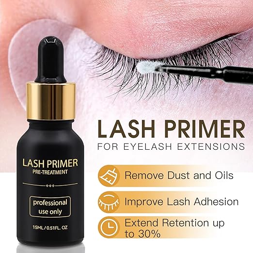 Lash Primer for Eyelash Extensions, Pre-Treatment for Eyelash Extensions, Remove Oils & Proteins, Increase Adhesive Bonding Power Retention, Professional Use,0.5fl. oz (15ml)