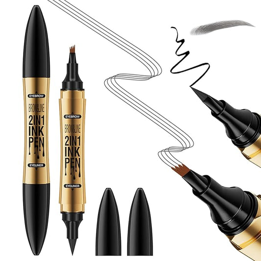 Microblading Eyebrow Pen,2-in-1 Eyebrow Tattoo Pencil 4 Fork Tip with Eyeliner,Multifunction Double Head Waterproof Eyebrow Pencil Create Natural Looking Brows (Grey)