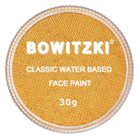 Bowitzki 30g Professional Face Paint Body Paint Water Based Face painting Makeup Safe for Kids and Adults Split Cake Single Color (Metallic Golden)