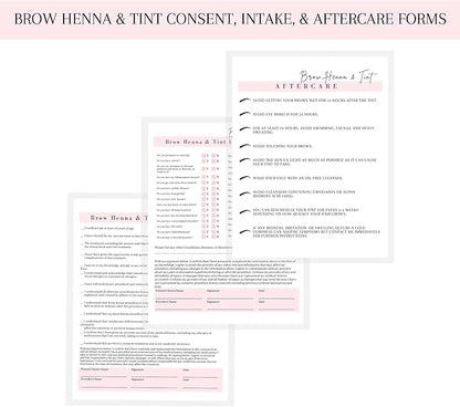 Brow Henna and Tint Intake Forms, Consent, and Aftercare Instruction Cards | 75 pk, 25 of Each | for Client Signature Medical History Information 8.5x11” A1