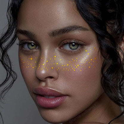 Glitter Freckle Face Tattoos - 6 PCS Gold Temporary Face Freckle Patch | Waterproof & Sweatproof Adhesive Glitter Patches for Festival, Party, Halloween Makeup (Gold Glitter Freckles-B)