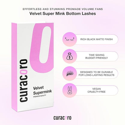 Curacoro Super Mink Bottom Lash Extension, Multi Selections from 0.07 to 0.1, J Curl, 5-8mm Length Mixed Tray Silk Eyelashes, Matte Black Finish, Natural Looking Individual Eyelash Extensions