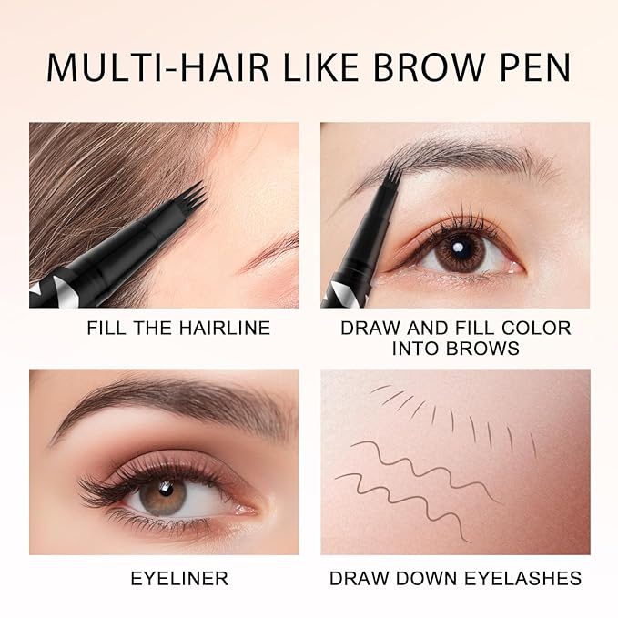 LAVONE 2-IN-1 Dual-ended Waterproof Eyebrow Pencil, 4 Tip Microblading Pen & Ultra-Precise Brow Pencil, Dual-ended Eyebrow Brush, Natural-Looking Dark Grey