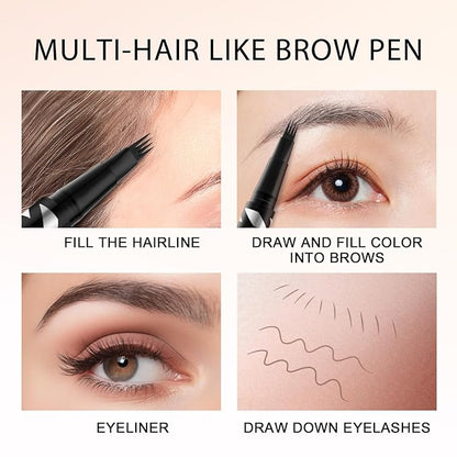 LAVONE 2-IN-1 Dual-ended Waterproof Eyebrow Pencil, 4 Tip Microblading Pen & Ultra-Precise Brow Pencil, Dual-ended Eyebrow Brush, Natural-Looking Dark Grey