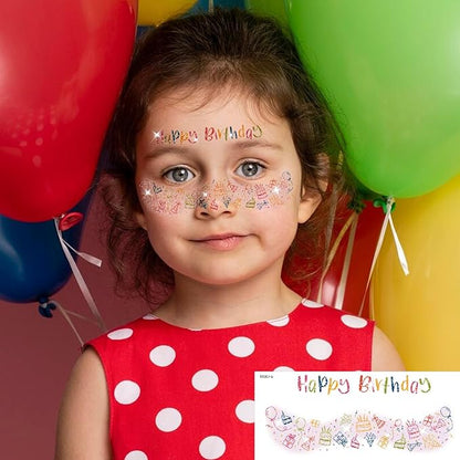 37 PCS Glitter Birthday Party Temporary Face Tattoo For Kids Fake Tattoos Stickers For Birthday Parties Suitable For Boys And Girls Cards Gift Party Decorations Birthday Surprises