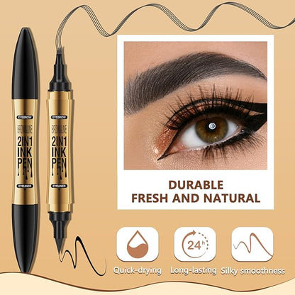 1 Pcs Microblading Eyebrow Pencil 2-in-1 Dual-ended Eyebrow Pen 4-Prong Micro-Fork Tip Applicator & Precision Brush Tip Brow Pencil Waterproof Stay on All-day Makeup for Natural Eyebrow, Grey