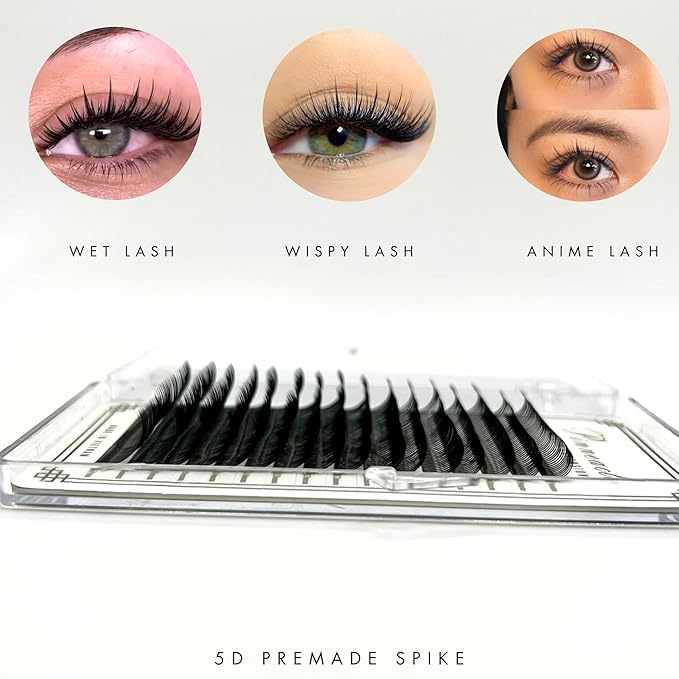Promade Wet Narrow Fans | Premade Spikes | 5D Spike Flat Base For Wispy, Wet Mascara Lash, Anime Lash Extensions | For Professional Lash Extension | Pinneacle Handmade Lash Supply (C curl)