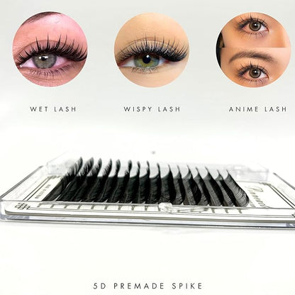Promade Wet Narrow Fans | Premade Spikes | 5D Spike Flat Base For Wispy, Wet Mascara Lash, Anime Lash Extensions | For Professional Lash Extension | Pinneacle Handmade Lash Supply (C curl)