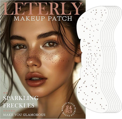24 Pcs Glitter Freckles Face Tattoo,Brown Face Glitter Makeup Patches Cute Sparkle Freckles Patches Waterproof Makeup Speckles for Face Accessories for Women Girls