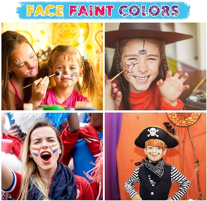 Maydear Face Painting Kit for Kids Adults, 6×10gm Professional Makeup Split Cake Palette, Safe and Non-Toxic Water Based Rainbow Face Body Paint Set for Parties, Halloween, Christmas